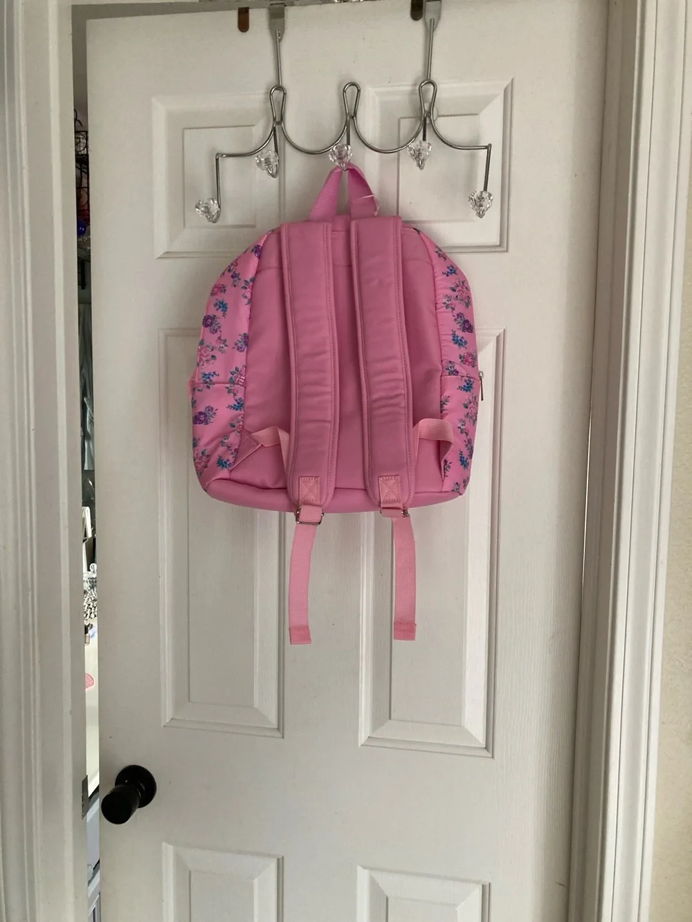 OMG Pink Floral Quilted Kids Backpack with Pom-Pom Charm